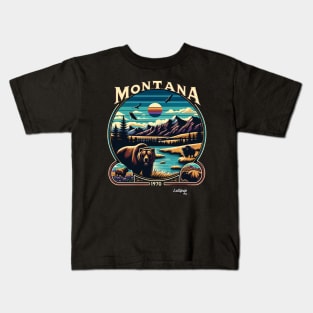 Montana's Majestic Wilds: Big Sky - American Vintage Retro style USA State Kids T-Shirt